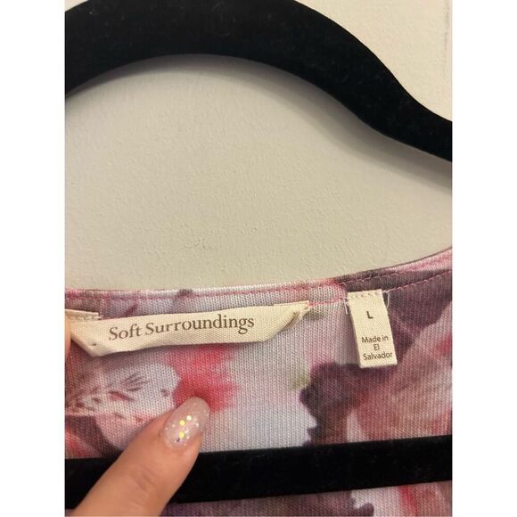 Soft Surroundings Floral Knit Top sz L Hydrangea Pink Garden - Picture 3 of 7